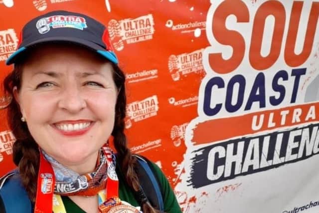 Rachel McGrath at the end of the 100km South Coast Challenge