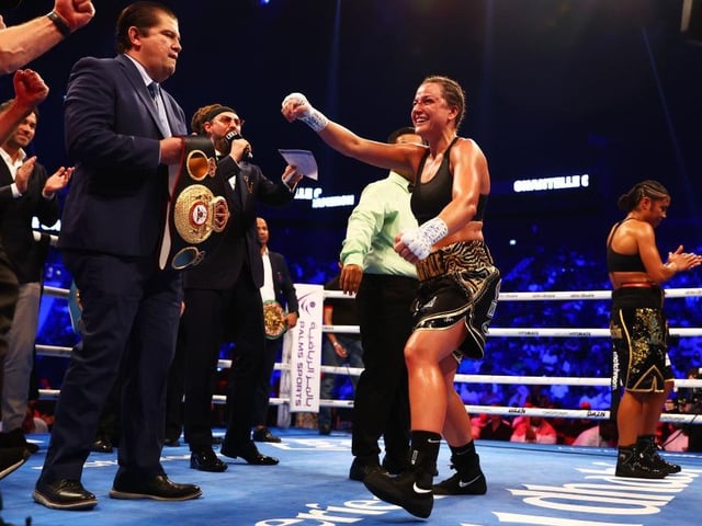 Chantelle Cameron celebrates her superb victory over Jessica MCaskill (Picture: Francois Nel/Getty Images)