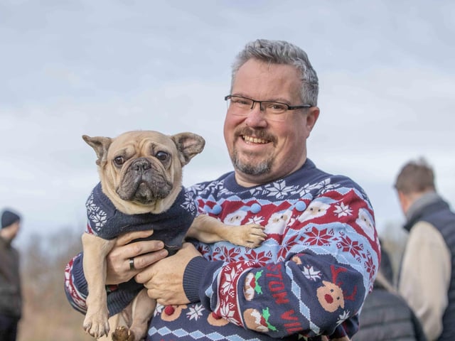Around 60 French Bulldogs dressed in festive outfits for the annual Christmas walk at Hunsbury Country Park on Sunday December 15.