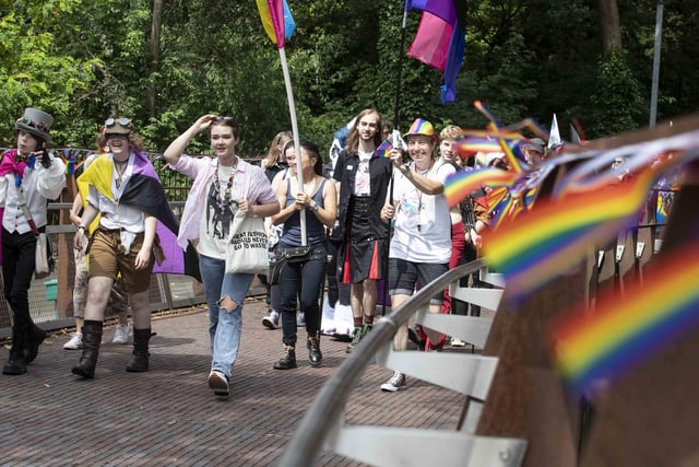 A parade made its way through the town centre before finishing at the university's Waterside campus as Northampton Pride took place on Saturday July 8, 2023.