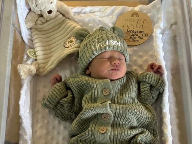 Grayson born at 5.05pm on November 20 at Northampton General Hospital, weighing 6lbs 9oz.