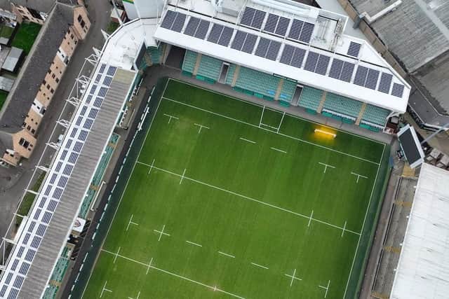 Solar panels were installed on roofs of two stands at Cinch statdium at Franklin's Gardens earlier this year