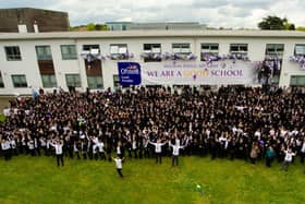 Weston Favell Academy pupils and staff celebrate being recognised as a 'Good' school