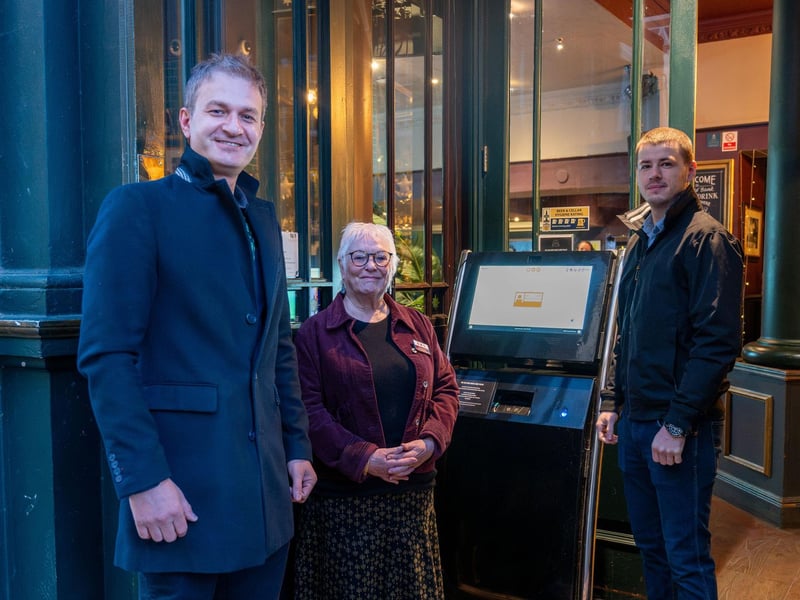 Sam Vata (left), the manager at The Old Bank, praised the ID scanning machines funded by Police, Fire and Crime Commissioner Danielle Stone (centre)