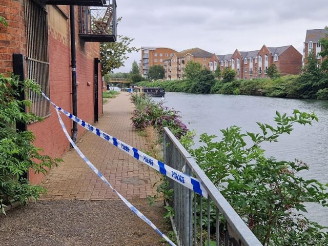 Pictures from day four of a murder probe by the River Nene near Beckets Park, where a man was found dead on a bench early Friday morning (August 1). Northamptonshire Police divers were searching the water on Monday morning (August 4) and are appealing for witnesses.