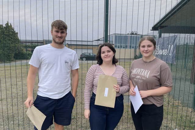 Students from Moulton School celebrating their A-Level results.