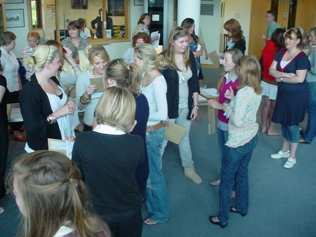 GCSE students at Northampton High School celebrating their exam results.