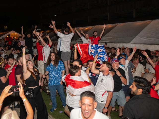 Football fans watching England vs Norway in the garden of The Black Prince in Northampton on Saturdy, July 11, 2026. Photo by David Jackson.