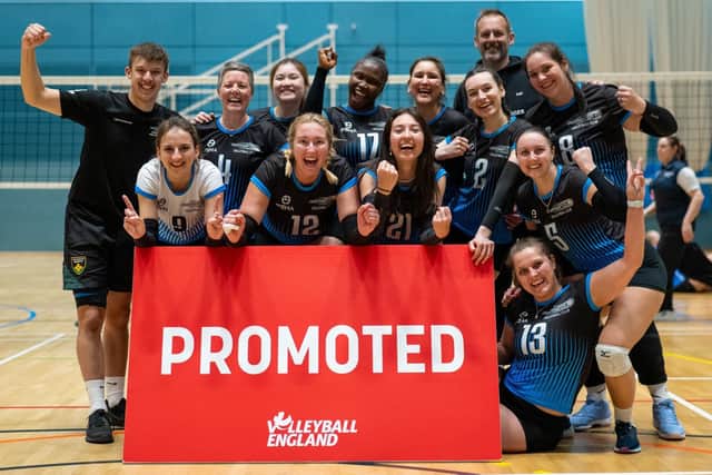 Northampton Volleyball Club Ladies celebrate their promotion