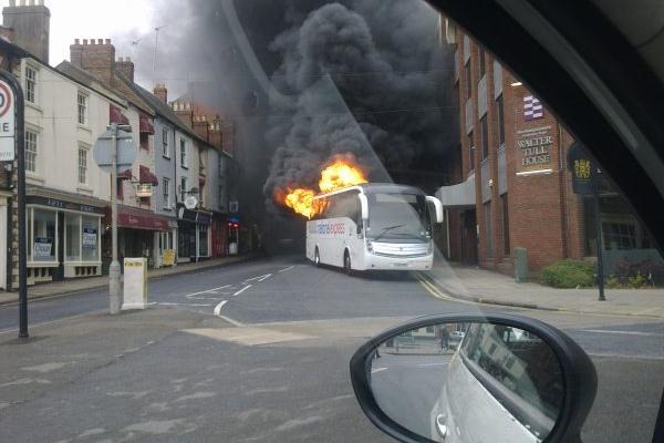 April 2010 - Another image of the fire involving a National Express coach in Northampton.