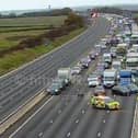 The M1 is closed between Junction 14 and 15. Photo: Motorway Cameras.
