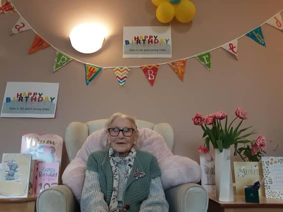 Dora celebrating her 102nd Birthday