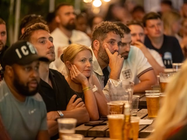 Football fans watching England vs Norway in the garden of The Black Prince in Northampton on Saturdy, July 11, 2026. Photo by David Jackson.