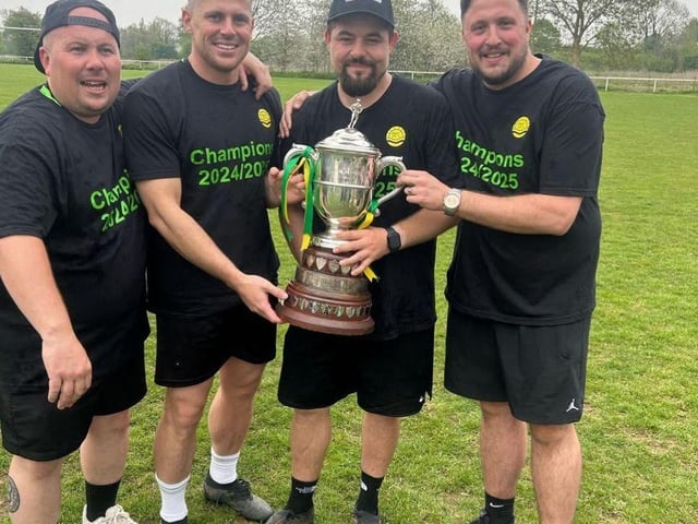 Blisworth’s management team with the League trophy