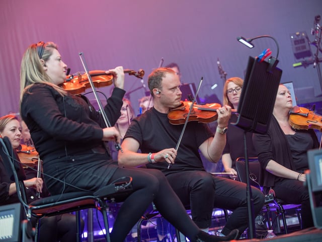 Members of The Symphony Orchestra, conducted by Jules Buckley, at Franklin's Gardens, Northampton, June 24, 2022. Photo by David Jackson.