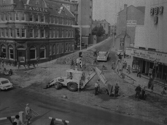 Roadworks in Abington Square, Northampton, August 5, 1968