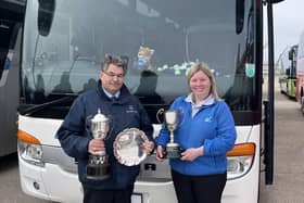 Nigel and Sandie Powner of Exclusive Holidays Ltd with their trophies at the UK Coach Rally