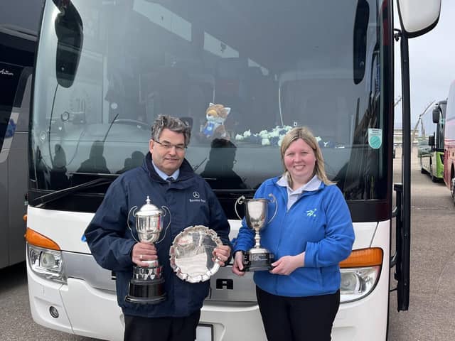 Nigel and Sandie Powner of Exclusive Holidays Ltd with their trophies at the UK Coach Rally