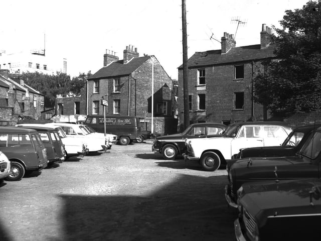 Houses due for demolition at The Mounts, Northampton. The fire station is back left. October 9, 1970