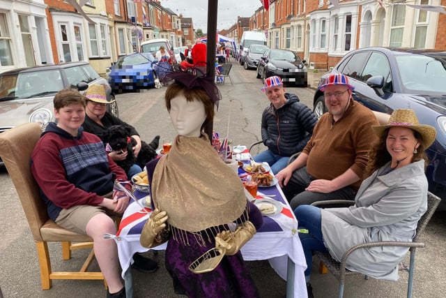 Street party goers in Ashburnham Road, Abington enjoyed live music, a raffle and a game of pin the crown on the Queen.