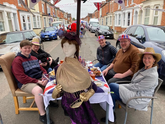 Street party goers in Ashburnham Road, Abington enjoyed live music, a raffle and a game of pin the crown on the Queen.