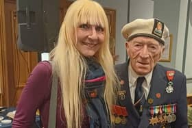 Helen Frost pictured with D-Day veteran Alec Penstone at the D-Day 80 launch in London..