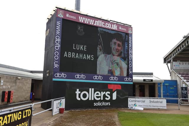 NTFC paid tribute to the late Luke Abrahams on the big screen at Sixfields on Saturday (April 29)