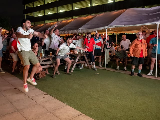 Football fans watching England vs Norway in the garden of The Black Prince in Northampton on Saturdy, July 11, 2026. Photo by David Jackson.
