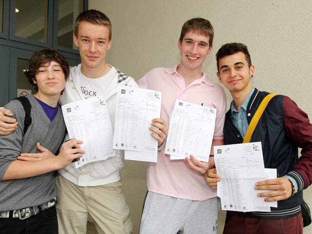 2011 - GCSE results at Caroline Chisholm School, Wooldale Road, Wootton Fields. L-R Tommy Halsey, Adam Young, Michael Pawluk and Dominic West.