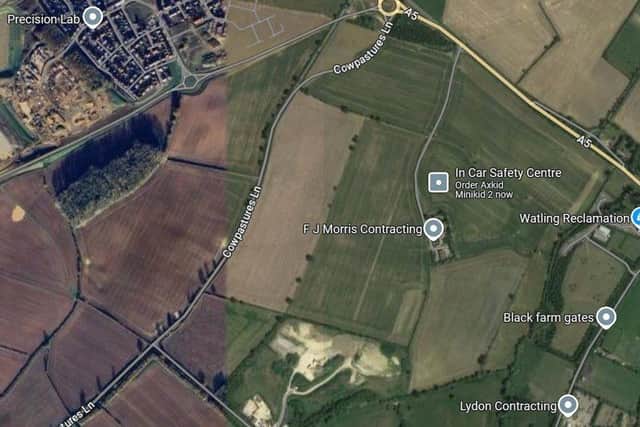 The new quarry would be located in fields immediately above the existing quarry site, bounded by the A5 to the north and Cowpastures Lane to the west. (Image: Google Maps)