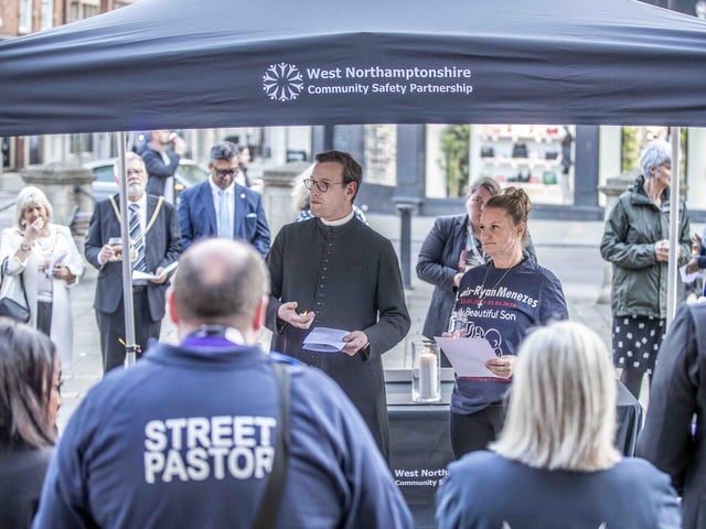 Everyone gathered to remember the victims of fatal knife crime attacks and to mark one year since the Knife Angel visited Northamptonshire.