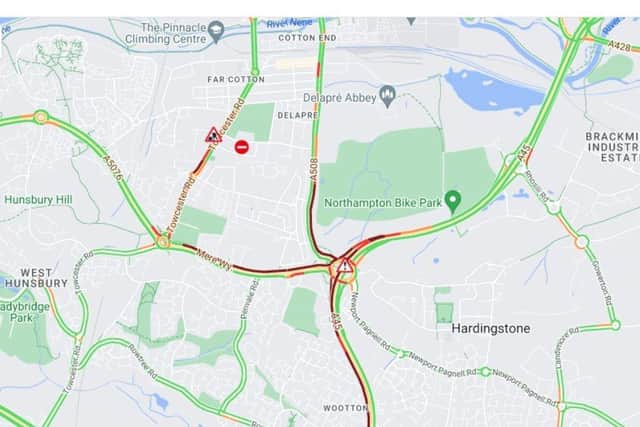 A45 traffic is building, as well as queues on all surrounding routes