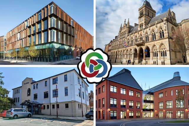 The 4 main council office buildings with the WNC logo in the centre