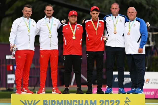 Jamie Walker (far left) on the medal podium at Leamington Spa