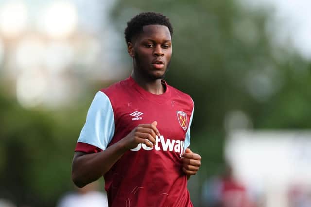 Kamarai Swyer during a pre-season friendly between Borehamwood and West Ham United in 2023. (Photo by Marc Atkins/Getty Images)