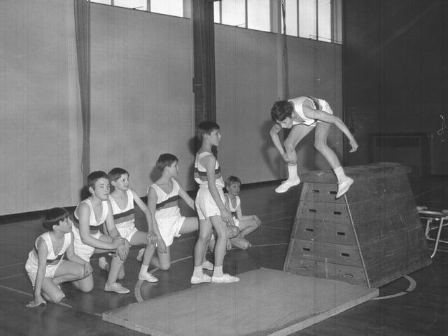 Bective School, Northampton c 1969, pupils in the gym