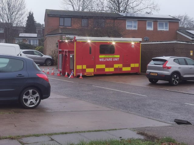 This was the crime scene in Flaxwell Court, Standens Barn, on Thursday at 3pm, where police were investigating the murder of a man in his 20s.