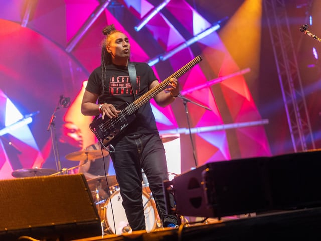 Asian Dub Foundation on stage at the Shambala Festival on Friday, August 22, 2025. Photo by David Jackson.