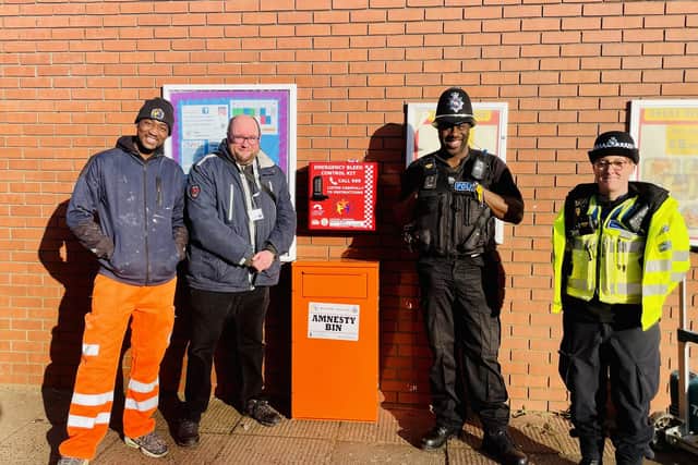 An amnesty bin and a bleed kit were installed at the One Stop in Blackthorn.