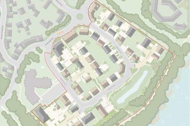 Updated masterplan of the 114 home neighbourhood, including the two new play areas at each end of the attenuation pond at the bottom of the development. (Image: Stonebond Properties Ltd )