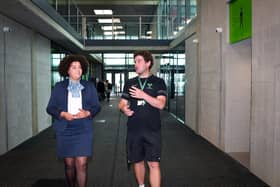 BN - 022 - Patrick showing Olivia around Corby Business Academy