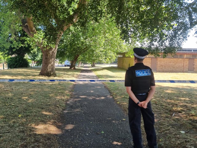 A large police cordon remains in place in Dallington Park, where officers are carrying out enquiries linked to the murder investigation.
