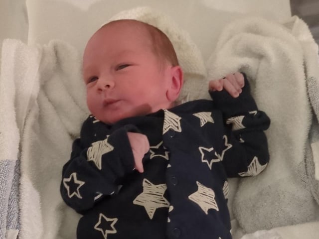 Dylan John born at 5.36pm on April 6, weighing 7lbs 8oz.