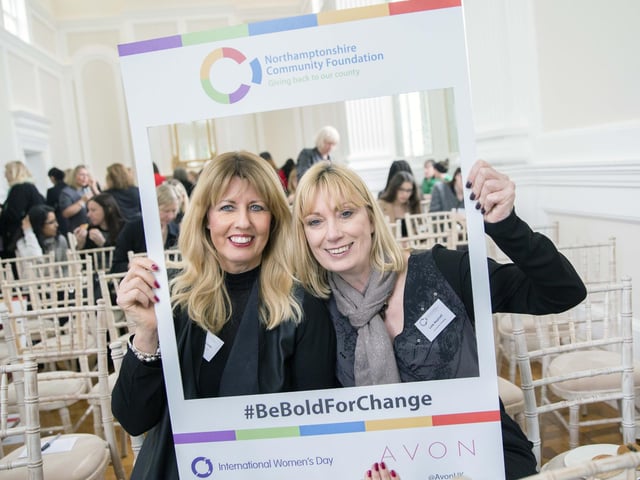 International Women's Day event at Winwick Hall in 2017. Julie Hensman on the left with Lois Aspinall.