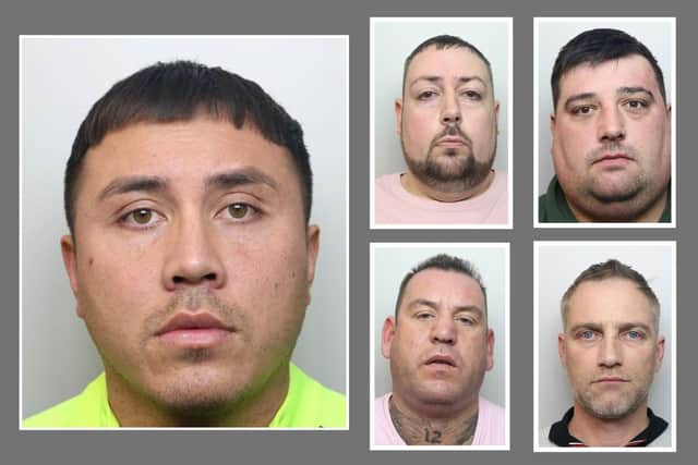 Freddie Allen (left) was supplying dealers Matthew Coote (top left), Callum Head (top right), Ricki Carl Johnston (bottom left) and Daniel Michael Fleming (bottom right). Daniel Raymond Towns is not pictured as he received a non-custodial sentence. Image: National World.