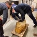 More than 150 crates of stone objects were moved.