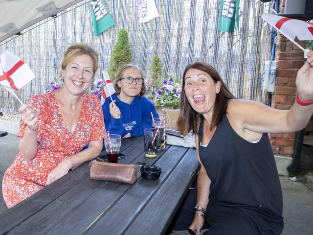 Fans watching on at Thomas A Becket and celebrating as the Lionesses beat Germany to win the tournament in front of a packed Wembley.