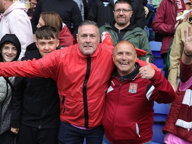 Northampton Town supporters prior to the final game of the season at Tranmere Rovers.