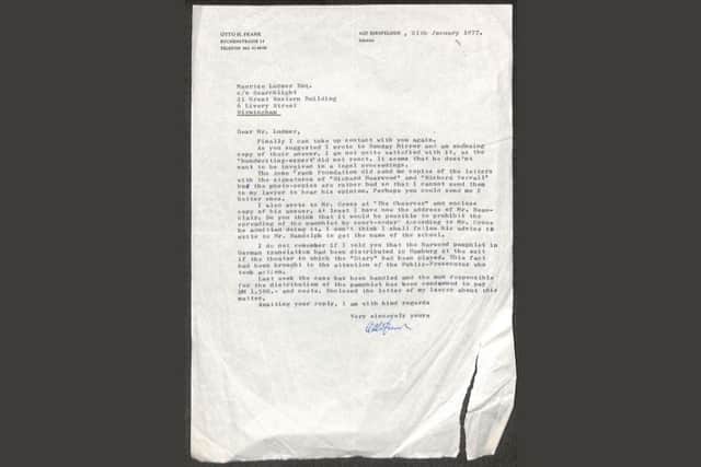 Otto Frank's letter found within University of Northampton's Searchlight Archive.