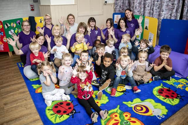 Harpole Pre-School celebrates being rated outstanding by Ofsted for the third time in a row. Photo by Kirsty Edmonds.